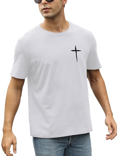 Mens Short Sleeve Cotton T-Shirts Crew Neck Jesus Cross Printed Shirts Faith Christ Shirts - color: White, size: X-Large