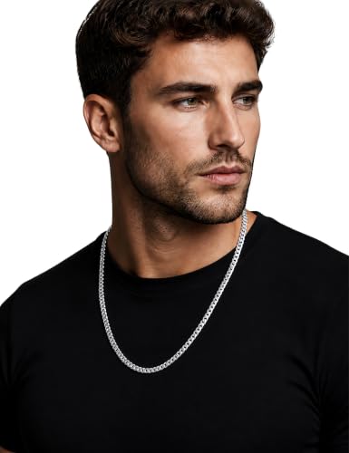 Fiusem 3.5mm Cuban Link Chains for Men Women, Stainless Steel Necklace - size: 16 inches, style: a.4mm width-steel