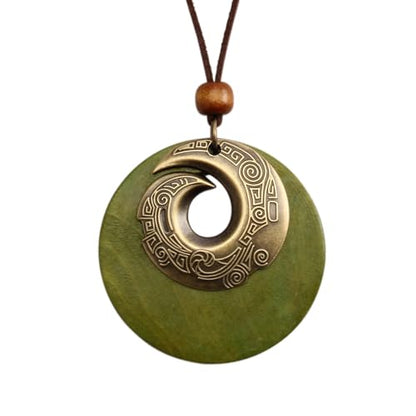 Leather Necklace for Women Long Boho Pendant Hippie Choker Necklace Bohemian Layered Leather Rope Wooden Jewelry Gifts - style: Wood Pendant Necklace