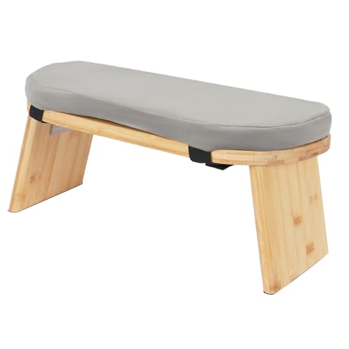 Meditation Bench, Foldable Kneeling Meditation Bench, Bamboo Stool, Gray