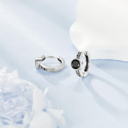 AOBOCO Black Hoops Earrings for Men Sterling Silver Viking Celtic Cross Heart Skull Round Triangle Hoop Earrings Birthday Father Day Christmas Jewelry Gifts for Men Women Friends - style: Black CZ Viking Hoops