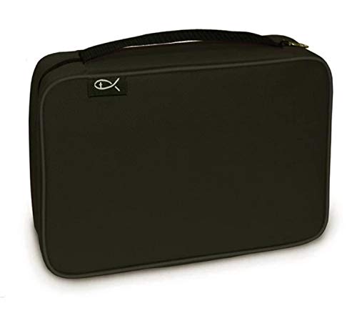 Divinity Boutique Canvas Bible Case - Black Bible Cover for Men and Women - Fabric Zippered Bag with Pockets. Fits up Bibles Sized 8.25" x 5.50" x 1" - size: Medium