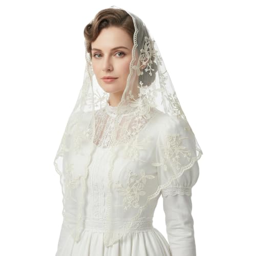 Lystaii Triangle Lace Mantilla Veil Catholic Chapel Head Covering Scarf - color: Yellow