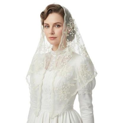 Lystaii Triangle Lace Mantilla Veil Catholic Chapel Head Covering Scarf - color: Yellow