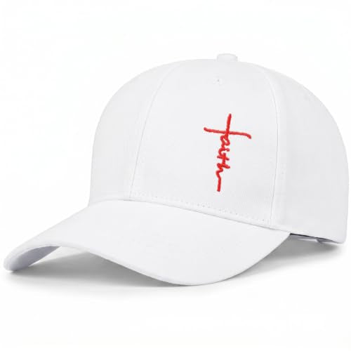 Christian Jesus Hats for Men & Women - Cross Logo Faith Baseball Caps - Ideal Religious Gifts for Thanksgiving and Christmas - color: White