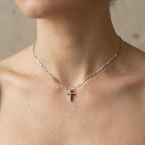 Cross Necklace for Woman, Gold Silver Plated Cross Pendant Necklaces Choker Faith Jewelry Non Tarnish Cute Simple Christian Religious Diamond Cross Necklace for Mom - color: 04 Silver Small Simple Cross