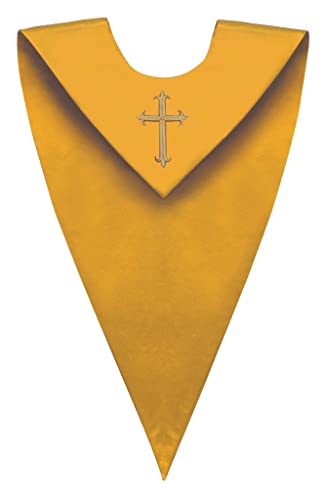 CLERKMANS Unisex Adult V-Neck Choir Stole with Embroidered Cross Patch - color: Yellow