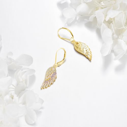 Angel Wings Dangle Drop Earrings for Women Sterling Silver Crystal Angel Wing Jewelry for Wife Mother Wife