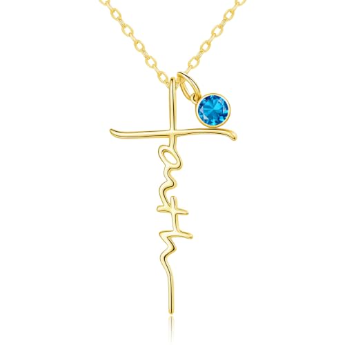 Faith Necklace White/Rose/Gold Birthday Gifts for Wife Her - color: 14K Gold-12-December