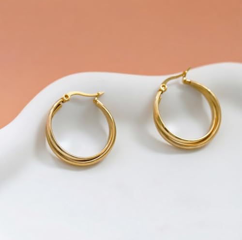 Criss Cross Hoop Earring for Women,24mm Wide Intertwined Round Hoops Jewelry - color: Gold