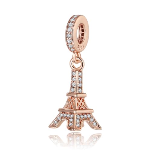 Sport Religious Charm 925 Sterling Silver Pendant,Jewelry Beads Gifts for Women Bracelet&Necklace - color: Rose Gold Eiffel Tower Dangle