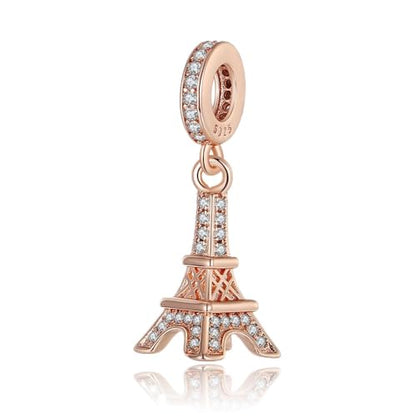 Sport Religious Charm 925 Sterling Silver Pendant,Jewelry Beads Gifts for Women Bracelet&Necklace - color: Rose Gold Eiffel Tower Dangle