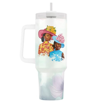 40oz Tumbler with Inspirational Quotes, African American Art, Handle, Straw & Twist-On Lid – Leak-Proof Insulated Drinkware for Black Women, Uplifting Gift - Sunday Morning - color: Sunday Morning