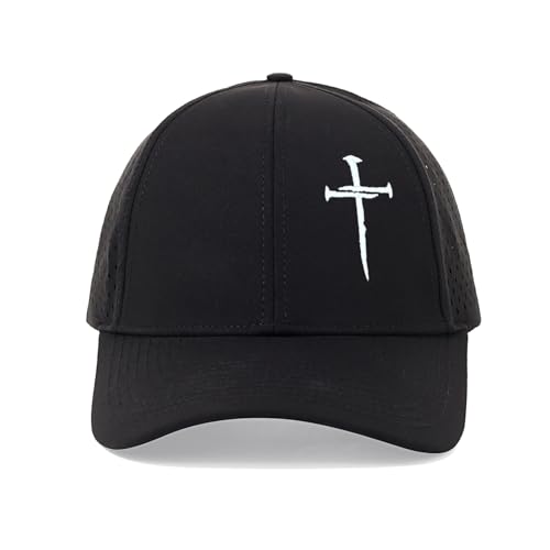Embroidered Jesus 3 Nails Cross-Christian Religious Hats for Men & Women - color: 3 Nail Cross Nylon Black