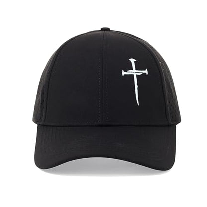Embroidered Jesus 3 Nails Cross-Christian Religious Hats for Men & Women - color: 3 Nail Cross Nylon Black