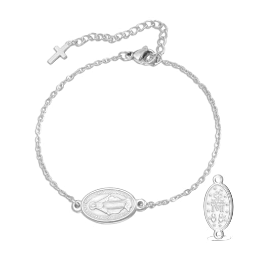 VASSAGO Virgin Mary Bracelet for Women Men Double-Sided Virgen de Guadalupe Rosary Bracelet Medal Handmade Braided Rope Catholic Christian Religious Jewelry Gift - color: Silver 12