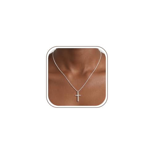 925 Sterling Silver Cross Necklace for Women,1MM Box Chain Cross Necklace