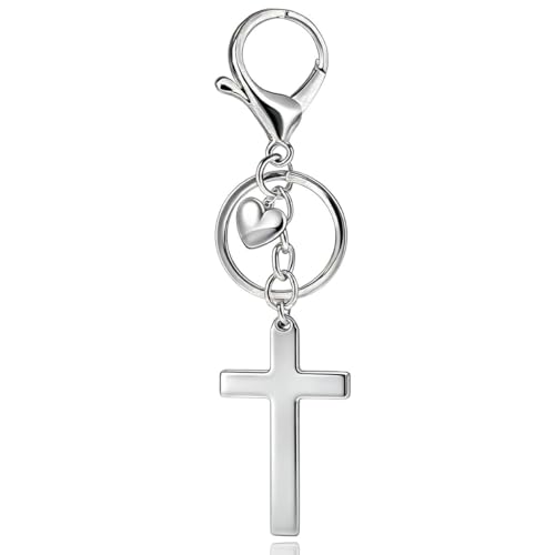 Cross Keychain, Jesus Key Chain Christian Faith Keychain Purse Charm - color: Silver