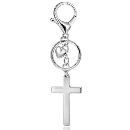Cross Keychain, Jesus Key Chain Christian Faith Keychain Purse Charm - color: Silver