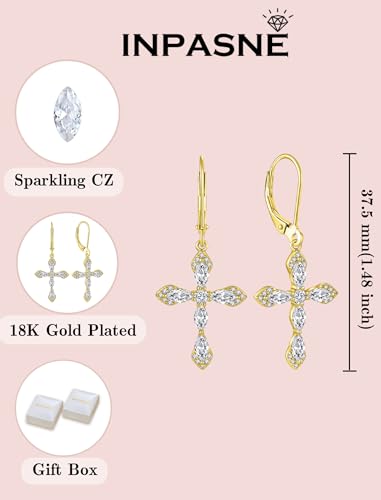 Birthstone Cross Earrings for Women 925 Sterling Silver - color: 04 April - Zirconia - Yellow Gold Plated