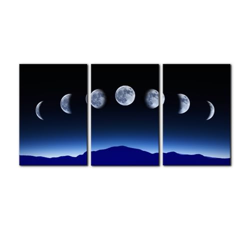 Pacimo 3 Pieces Canvas Wall Art for Living Room Abstract Wall Decor for Bedroom Full Growth Cycle of the Moon Paintings Modern Artwook Canvas Art Prints Moon Landscape Pictures Home Decor - 16"x24"x3 - color: Wallart-06, size: 16"x24"x3 Panels