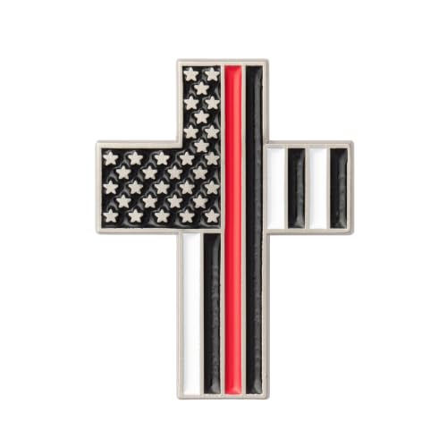 Great 1 American Flag Christian Cross Lapel Pin - color: Thin Red Line