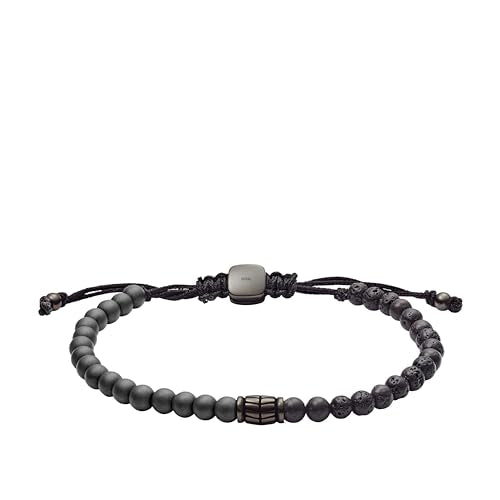 Fossil Men's Beaded Bracelet - color: Hematite/Lava