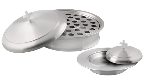 Communion Set for Church - One Communion Tray & One Bread Plate with Lid - color: Satin (Matte) Finish