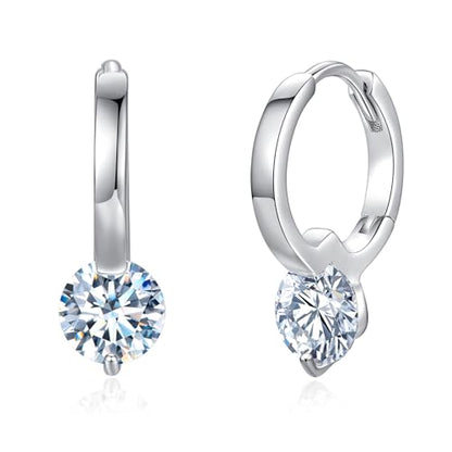 925 Sterling Silver Moissanite Hoop Earrings for Women, 1-2CT D Color VVS1 Moissanite Hoop Earrings, Perfect Jewelry Gifts - style: Style C White 2CT