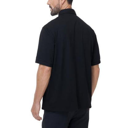 Men's Short Sleeve Clergy Polo Shirt Tab Collar Cotton Blend - color: Black, size: 3X-Large