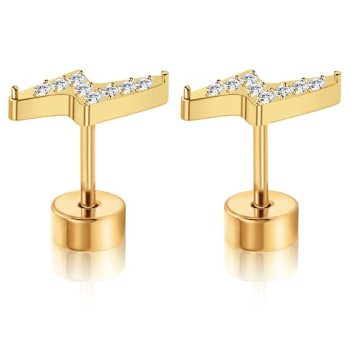 XUU 20G Flat Back Stud Earrings ASTM F136 Titanium - color: gold lightning bolt