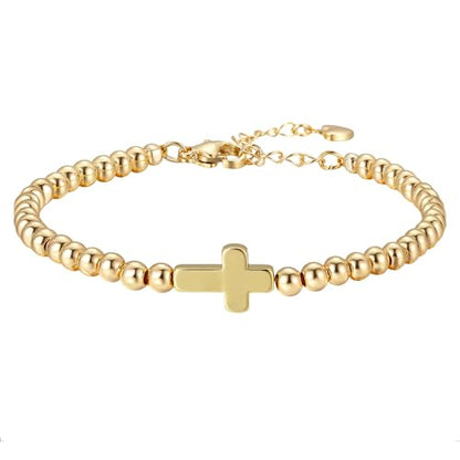 GINAZAL Gold Bead Bracelet for Women, Hypoallergenic Fade-Resistant | Brass | 14K Gold |Cubic Zirconia - color: Cross