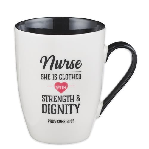 Christian Art Gifts Inspirational Ceramic Coffee & Tea Scripture Mug for Women Nurses: Strength & Dignity Encouraging Proverb, Microwave/Dishwasher Safe Novelty Cup, Cute Heart, White & Black, 12 oz. - color: White & Black/Strength & Dignity Nurse, size: