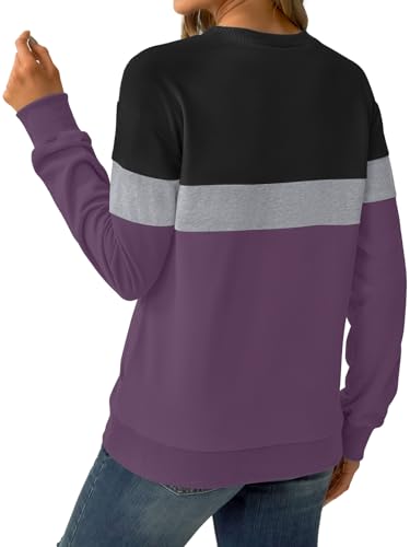 GKBK Womens Sweatshirts Cotton Crew Neck Lightweight Pullover Pocket Tops - color: Black Purple, size: Small