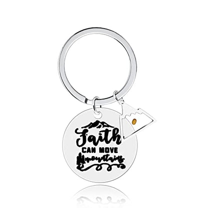 Uloveido Stainless Steel Faith Cross Keychain & Jesus Loves Me Christian Keyring Mustard Seed Charms Religious Jewelry - style: Faith Can Move-triangle
