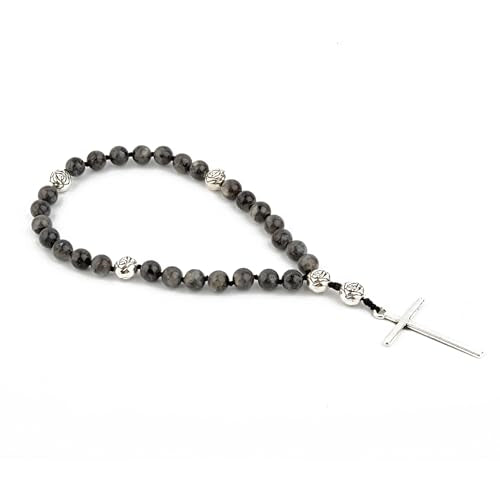 KIKILA Handmade 8mm Anglican Prayer Beads Rosary Natural Stone Beads with Cross Custom Rosary - style: Labradorite