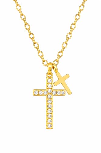 14K Gold Cross Necklace for Women Medium Infinity Dainty Crucifix Pendant Chain Necklace Minimalist Gold Chain - color: CX1