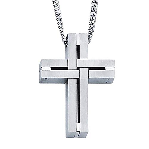Men's Cross Pendant Necklace in 316L Stainless Steel Interlocking Woven Cross on 24” Curb Chain, Choice of Color - color: Classic Stainless Steel
