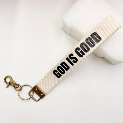 Make Heaven Crowded Christian Keychain Cotton Wristlet Keychain Bronze Key Fob Soft Car Keychain Wristlet - color: God is Good