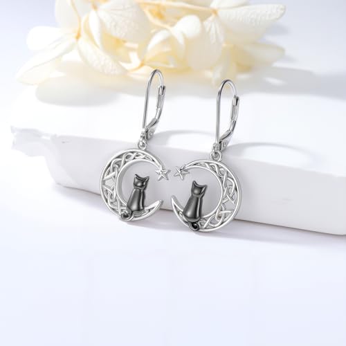 HPQQ Earrings for Women Sterling Silver Dangle Earrings Birthday Christmas Jewelry Gifts for Women Wife Mom - color: White Gold-Black Cat-A