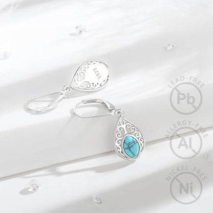 Vito Moonstone Turquoise Drop Earrings for Women, 925 Sterling Silver Hooks - style: Filigree-Turquoise-1