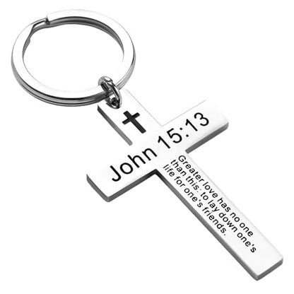 YALLNASL Christian Christmas Birthday Gifts for Daughter Son Inspirational Gifts for Women Men Christian Cross Keychains - color: John 15:13