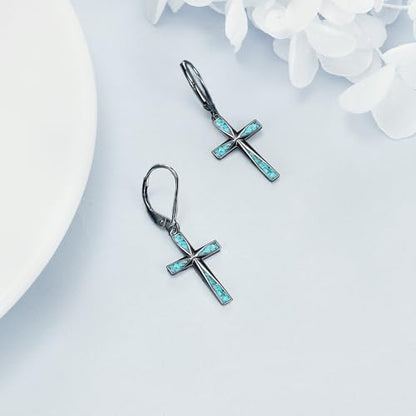 Cross Earrings 925 Sterling Silver Dangle Earring Gifts for Women - style: Black Origami Turquoise