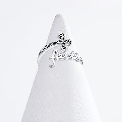 Cross Rings 925 Sterling Silver for Women Christian Religious Jewelry Faith Gifts for Mom Wife Girlfriend Her - color: White-11