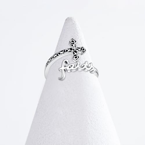 Cross Rings 925 Sterling Silver for Women Christian Religious Jewelry Faith Gifts for Mom Wife Girlfriend Her - color: White-11