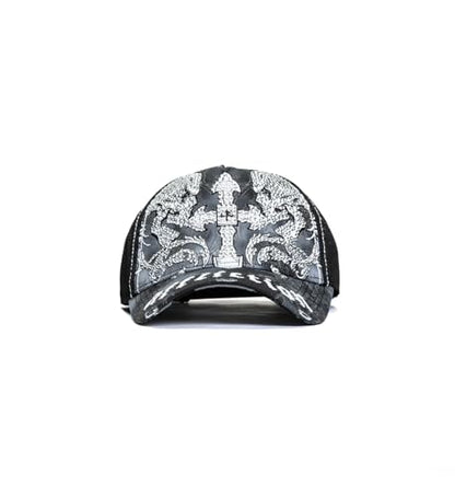 Affliction Men's Baseball Cap, Gothic Style, Embroidered Pattern - color: Black Potassium Spray (Winged Up)