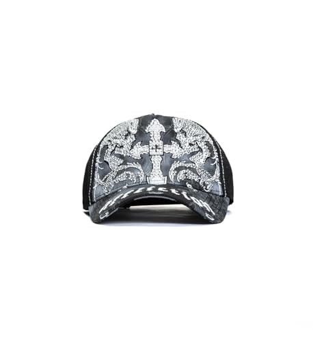 Affliction Men's Baseball Cap, Gothic Style, Embroidered Pattern - color: Black Potassium Spray (Winged Up)