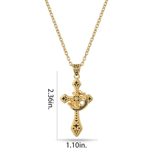 Cross Necklace with Crown for Men, Elegant Stainless Steel Chain featuring Detachable King Topper, Aesthetic Mens Jewelry for Modern Style or Bold Streetwear Present Ornament - color: Gold