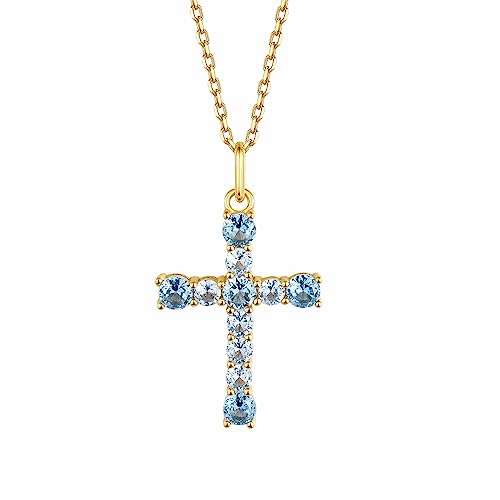 S.Leaf Cross Necklace for Women Gold Plated Cross Necklaces for Women 925 Sterling Silver Cross Pendant Necklaces for Women Birthday Anniversary - color: Cross_Necklace_12_Dec._Topaz