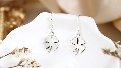 AeraVida Four Leaf Clover .925 Sterling Silver Dangle Earrings Polished Finish Lucky Symbol Fish Hook Lightweight Everyday Jewelry